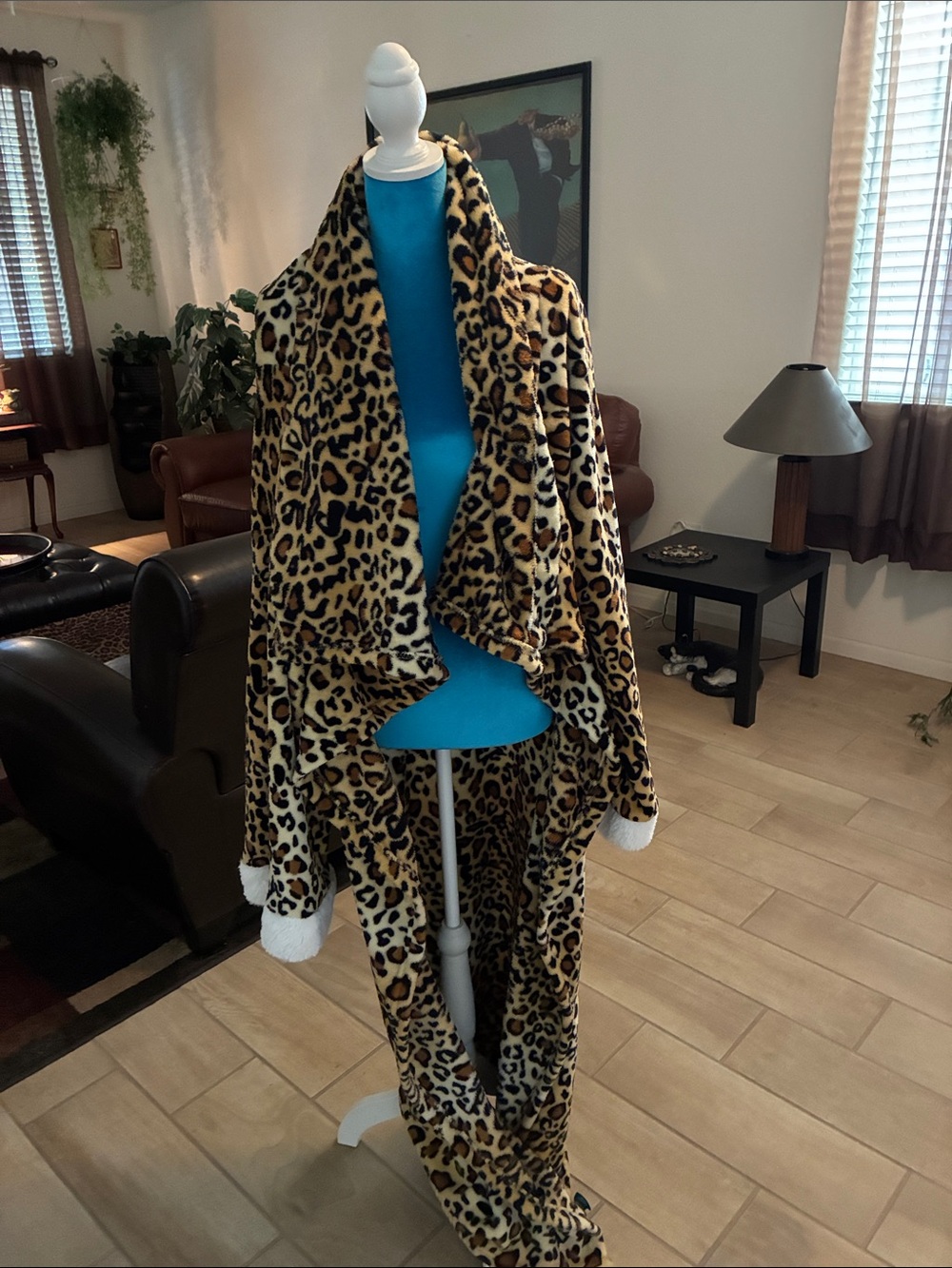 Leopard Print Plush Robe with Sherpa Trim - Leopard